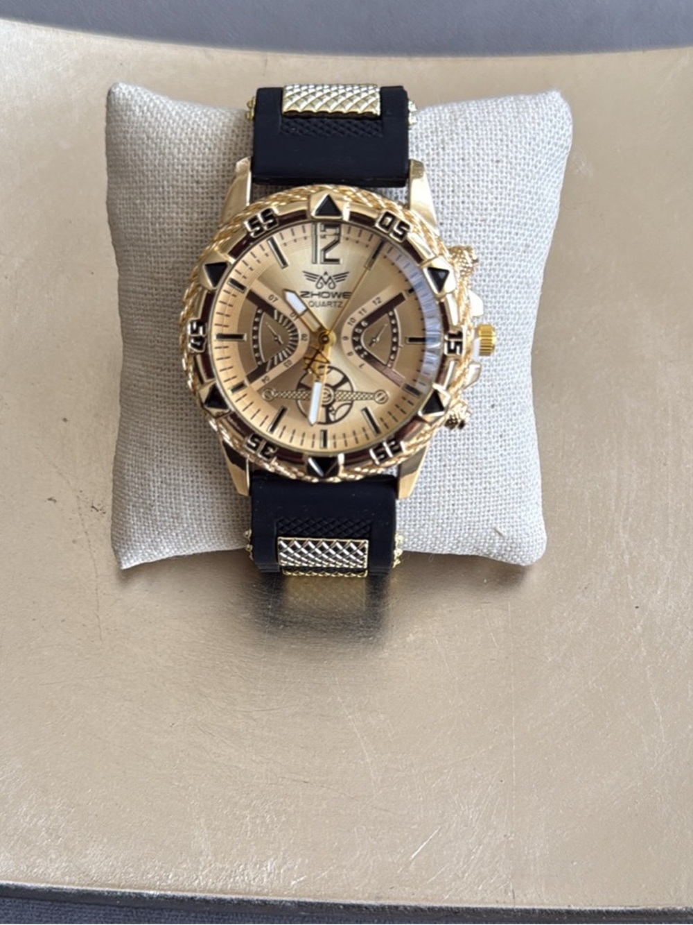 Men’s Chronograph Watch Gold-Tone Black Band NEW Father’s Day Gift